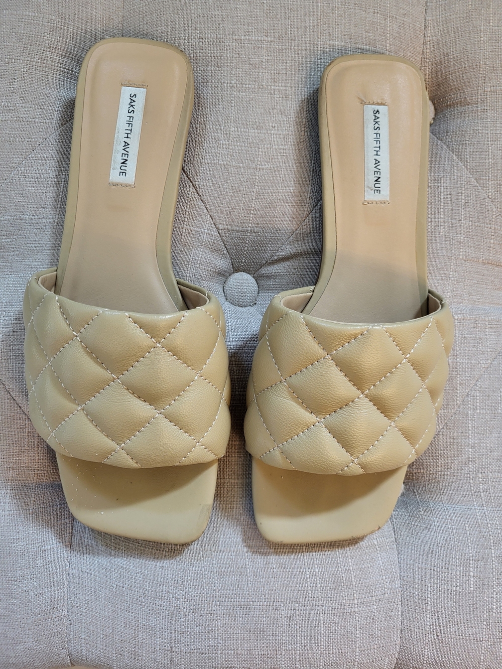 Saks Fifth Avenue Quilted Slide Mules in Tan